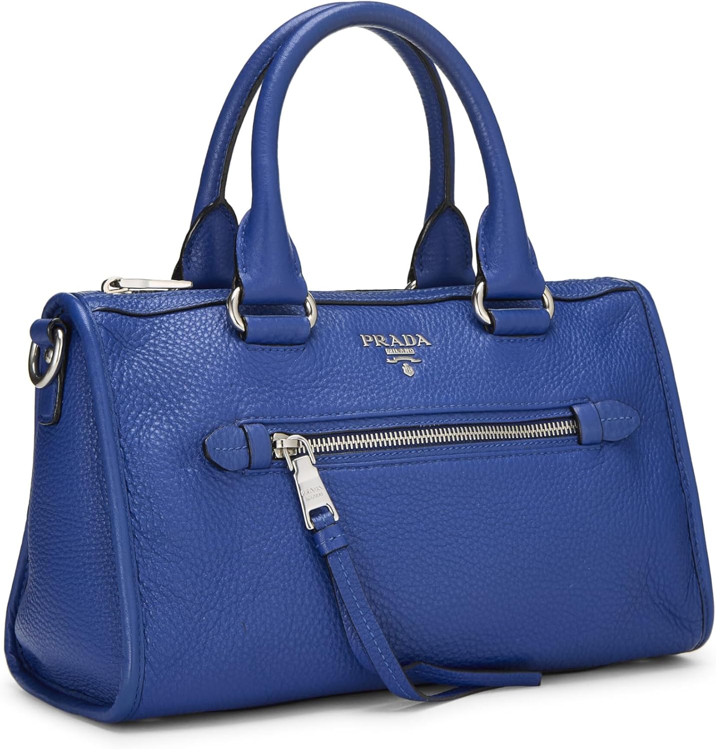 Prada Pre-Loved Blue Vitello Daino Convertible Zip Handbag Small, Blue
