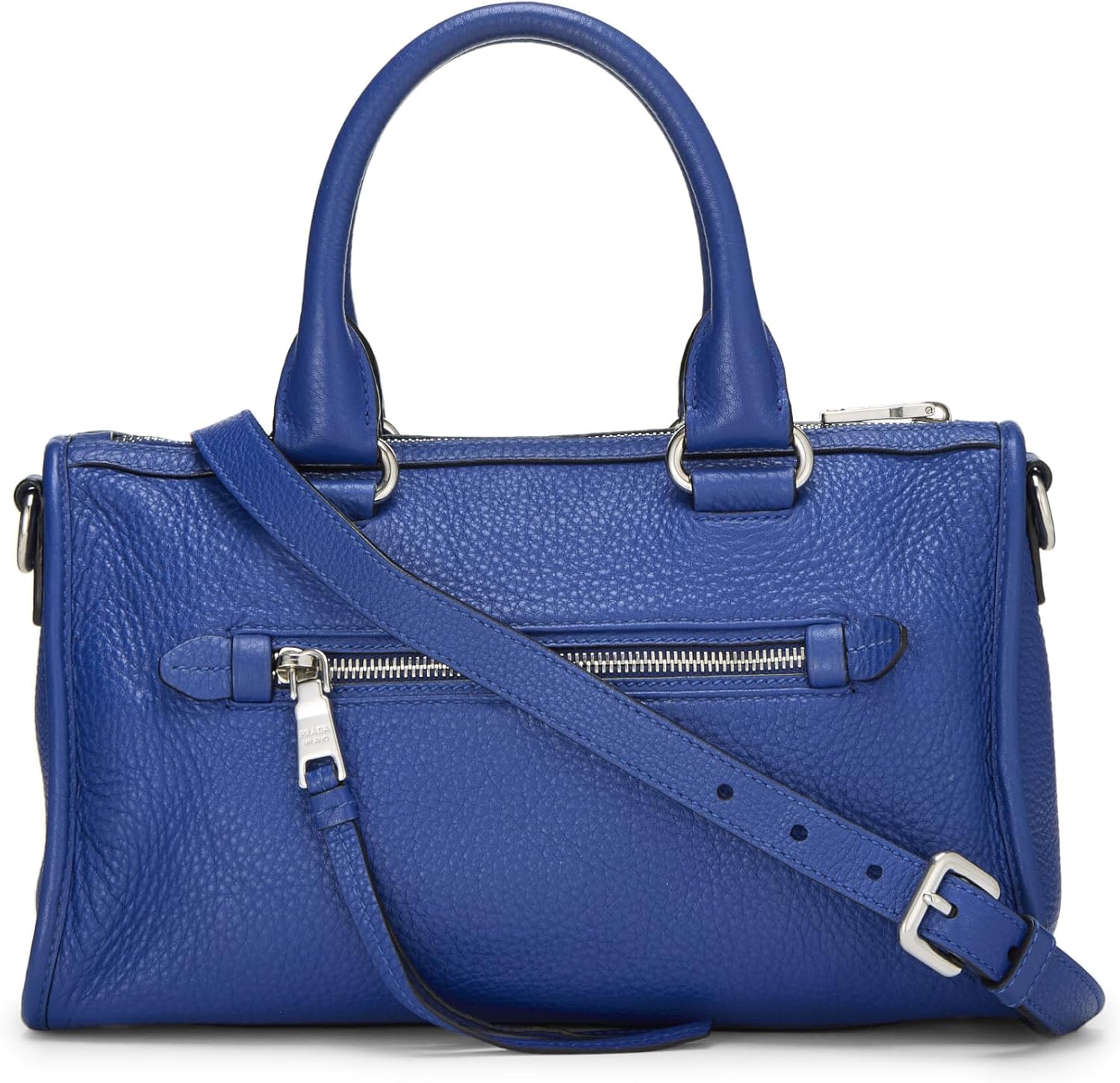Prada Pre-Loved Blue Vitello Daino Convertible Zip Handbag Small, Blue