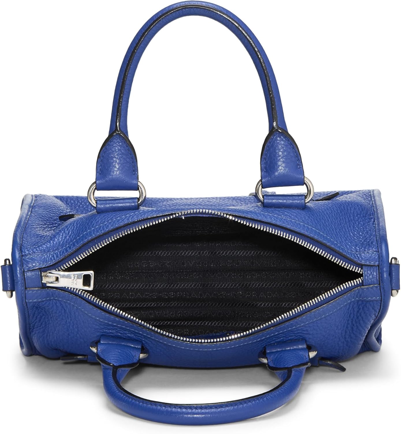 Prada Pre-Loved Blue Vitello Daino Convertible Zip Handbag Small, Blue