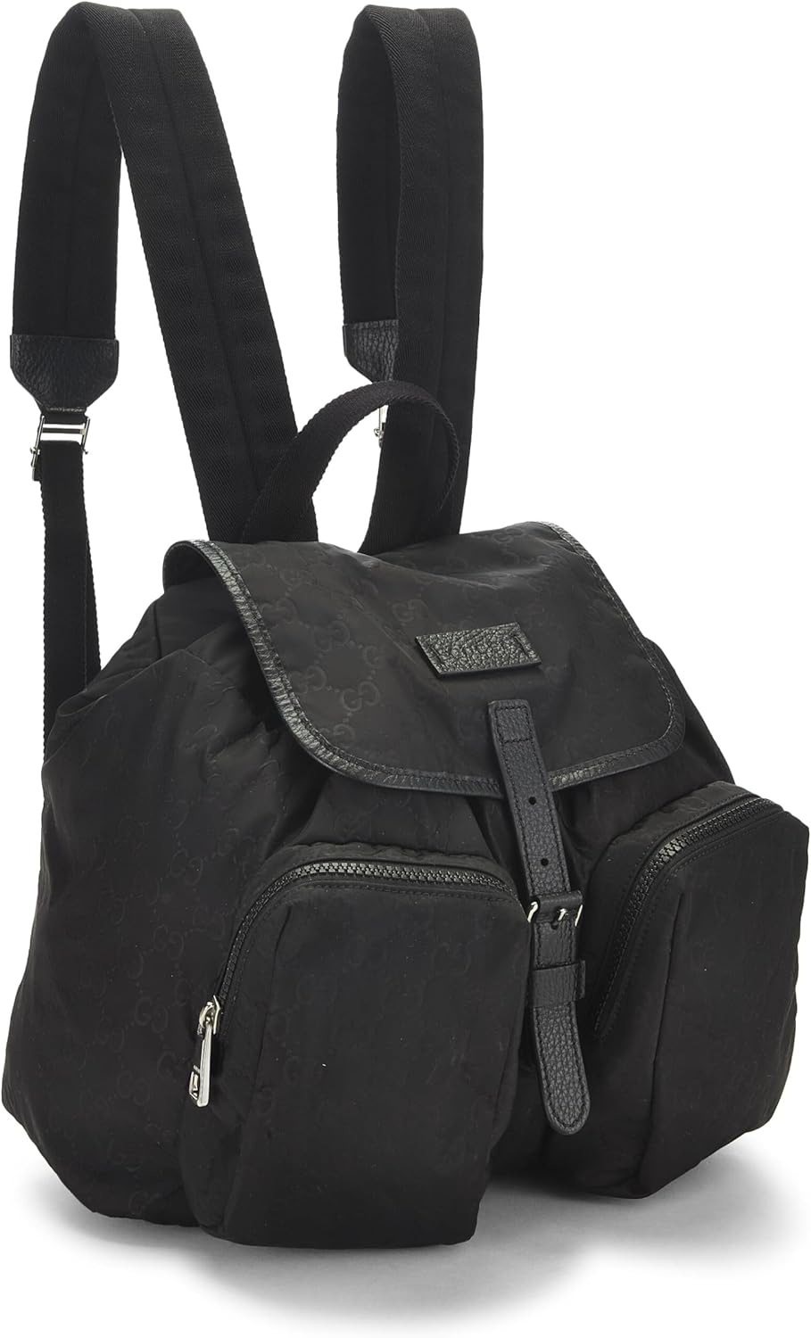 Gucci Pre-Loved Black Nylon Double Pocket Backpack, Black