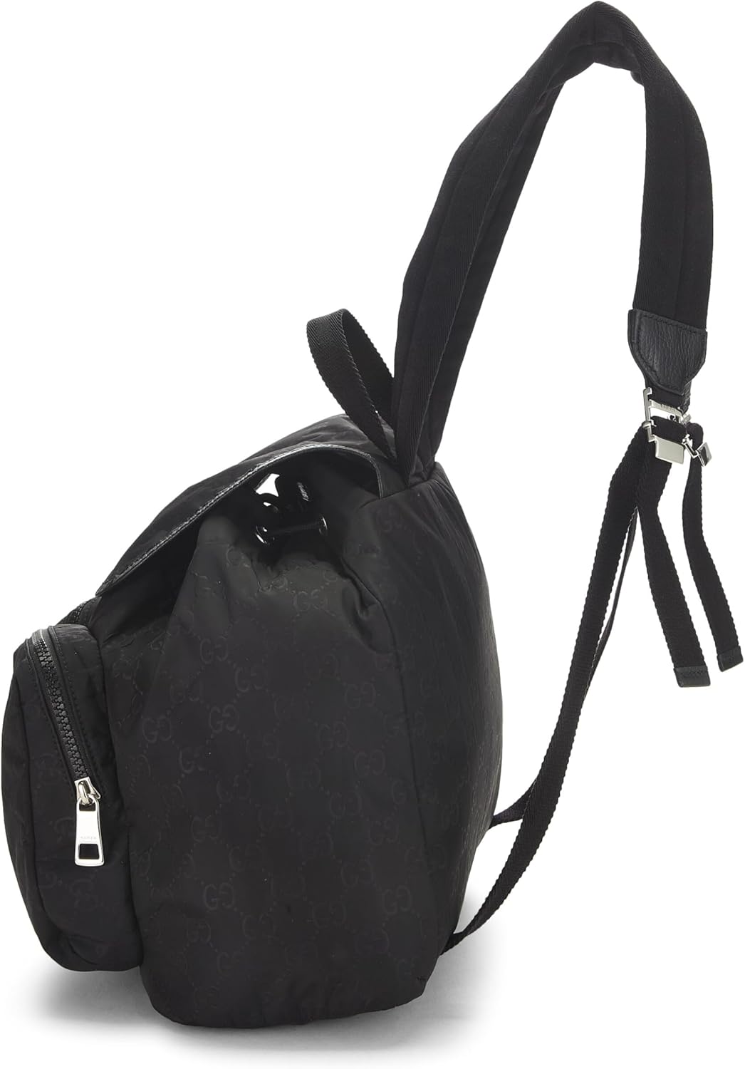 Gucci Pre-Loved Black Nylon Double Pocket Backpack, Black