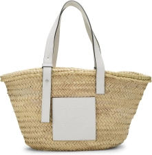 LOEWE Pre-Loved White Raffia Basket Bag Medium, White
