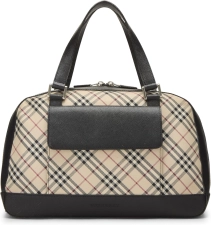 BURBERRY Pre-Loved Black Jacquard Check Bowler Handbag Medium, Black