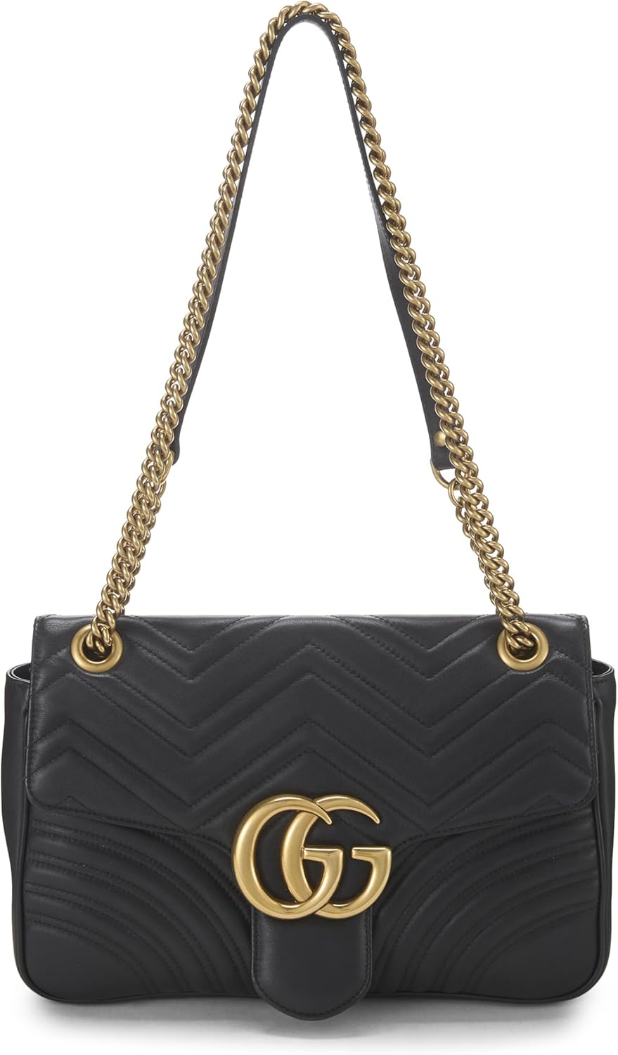 Gucci Pre-Loved Black Leather GG Marmont Shoulder Bag, Black