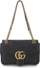 Gucci Pre-Loved Black Leather GG Marmont Shoulder Bag, Black