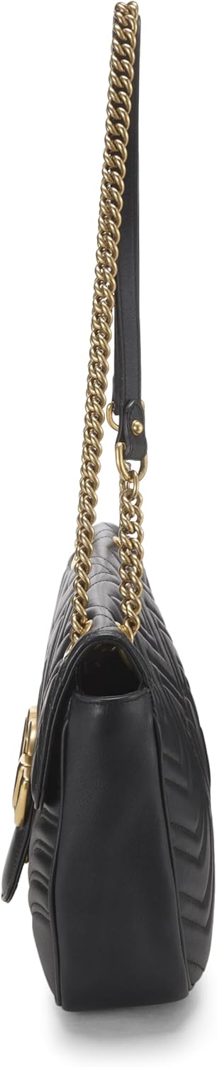 Gucci Pre-Loved Black Leather GG Marmont Shoulder Bag, Black