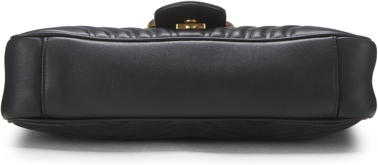 Gucci Pre-Loved Black Leather GG Marmont Shoulder Bag, Black