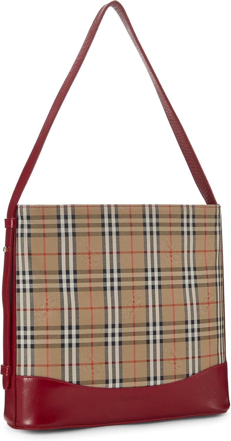 BURBERRY Pre-Loved Red Haymarket Canvas Shoulder Bag Small, Red