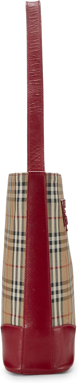 BURBERRY Pre-Loved Red Haymarket Canvas Shoulder Bag Small, Red