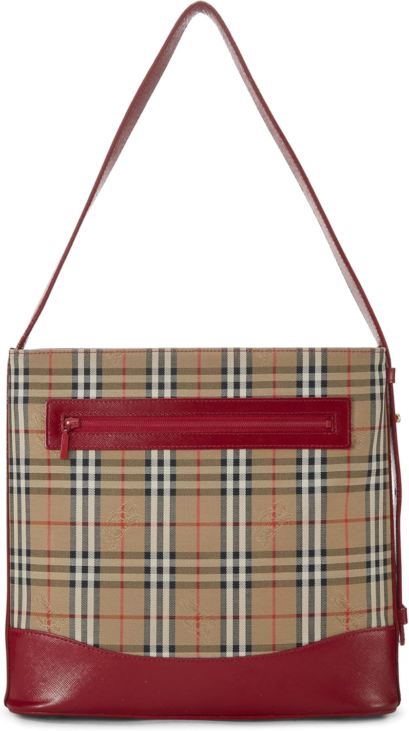 BURBERRY Pre-Loved Red Haymarket Canvas Shoulder Bag Small, Red