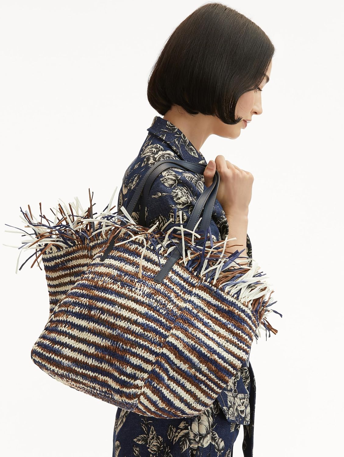 Oscar de la Renta Medium Raffia Crochet Square Tote
