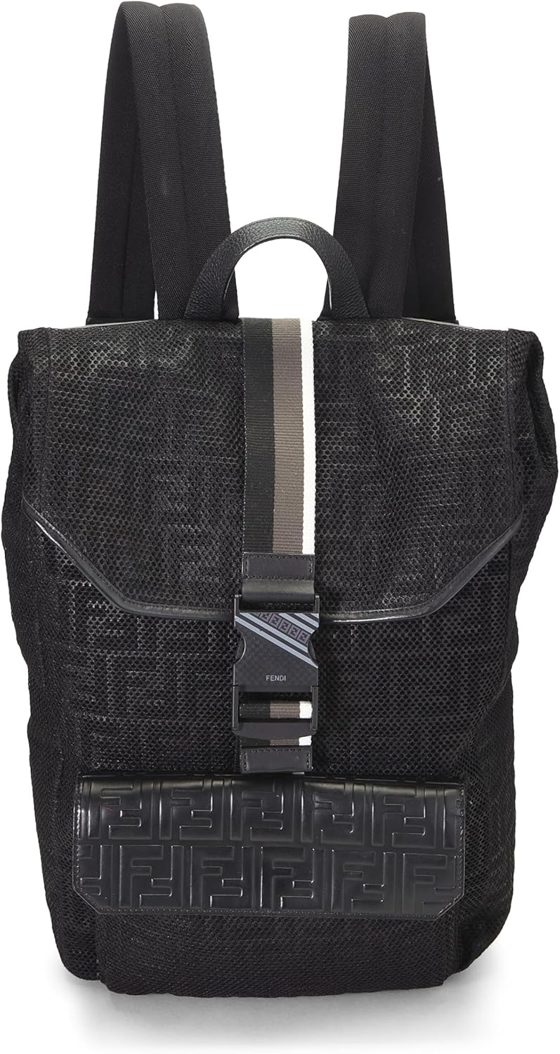 FENDI Pre-Loved Black Mesh Zucca Backpack, Black