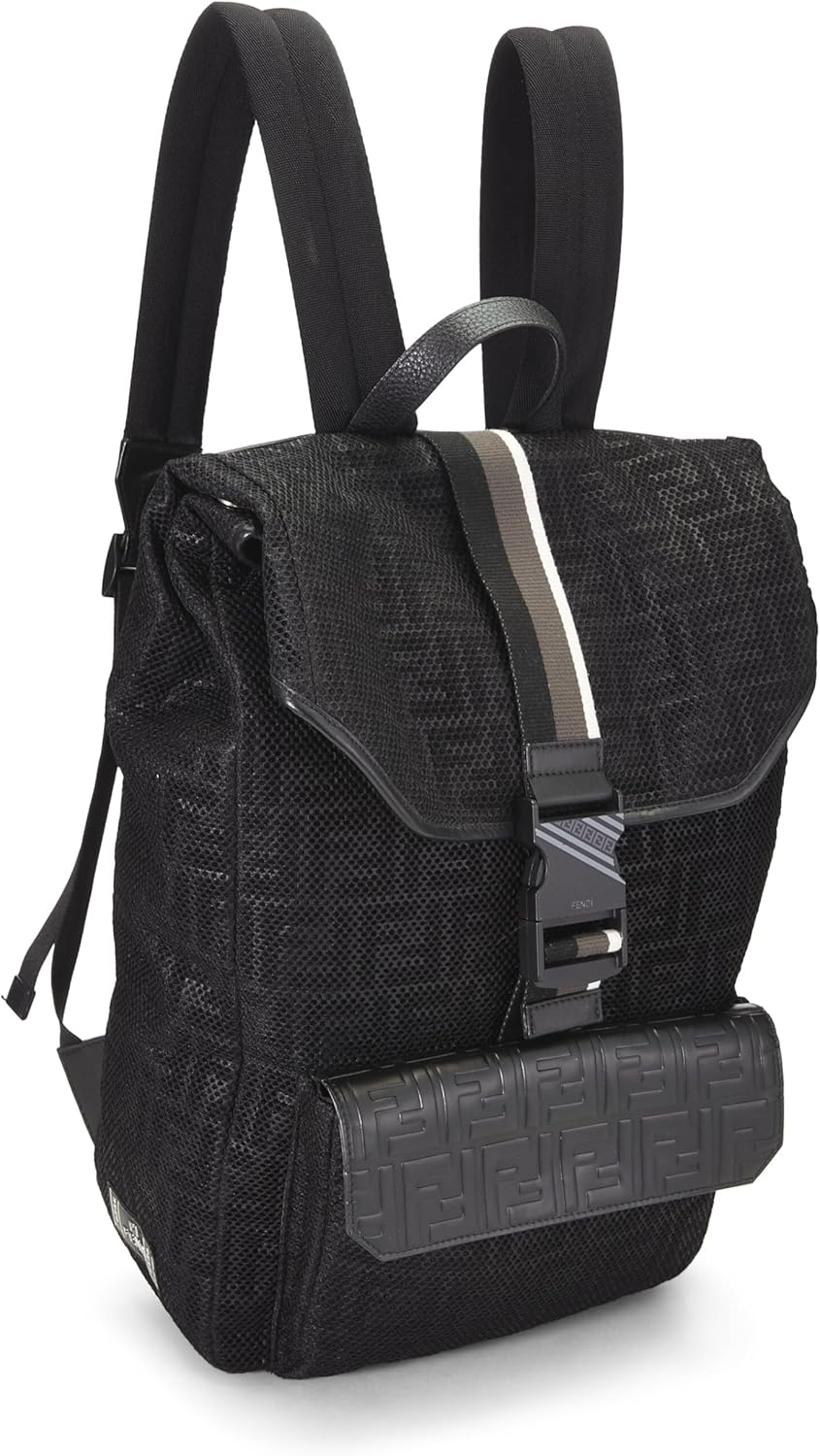 FENDI Pre-Loved Black Mesh Zucca Backpack, Black
