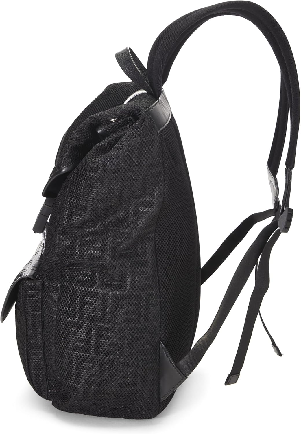 FENDI Pre-Loved Black Mesh Zucca Backpack, Black