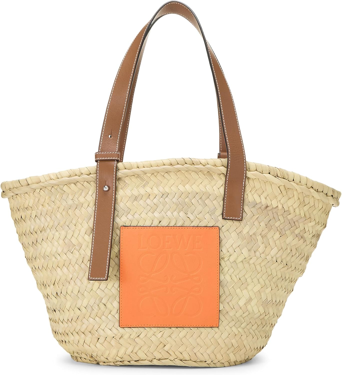 LOEWE Pre-Loved Orange Raffia Basket Bag Medium, Orange