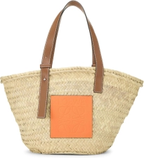 LOEWE Pre-Loved Orange Raffia Basket Bag Medium, Orange