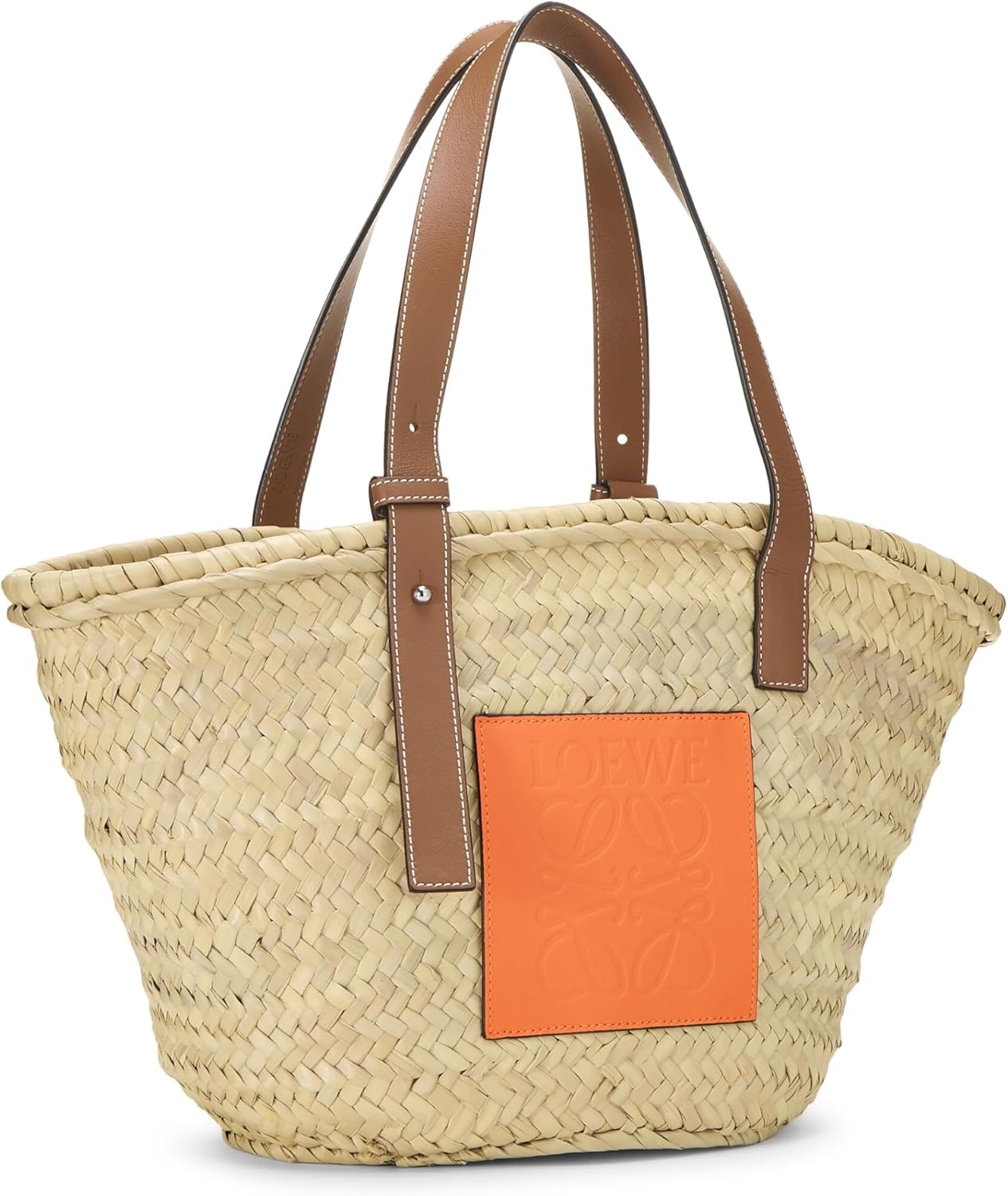 LOEWE Pre-Loved Orange Raffia Basket Bag Medium, Orange