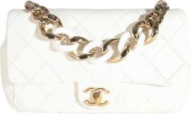 CHANEL Pre-Loved White Quilted Lambskin Elegant Chain Flap Bag