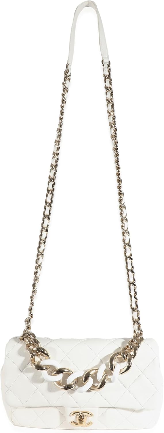 CHANEL Pre-Loved White Quilted Lambskin Elegant Chain Flap Bag