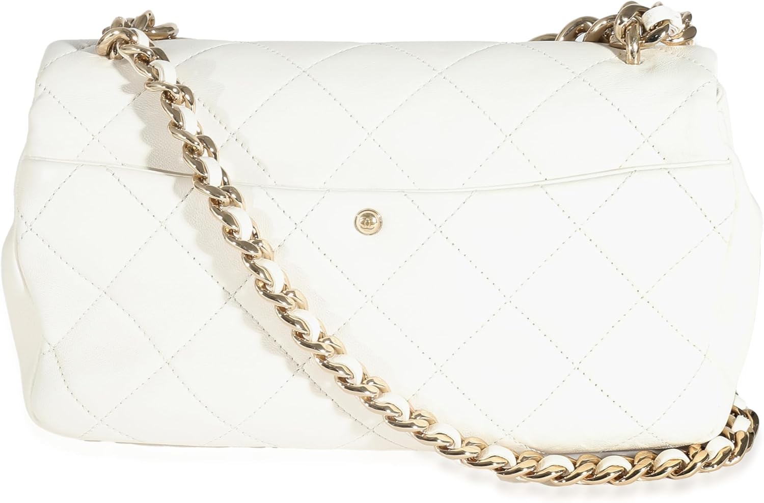 CHANEL Pre-Loved White Quilted Lambskin Elegant Chain Flap Bag