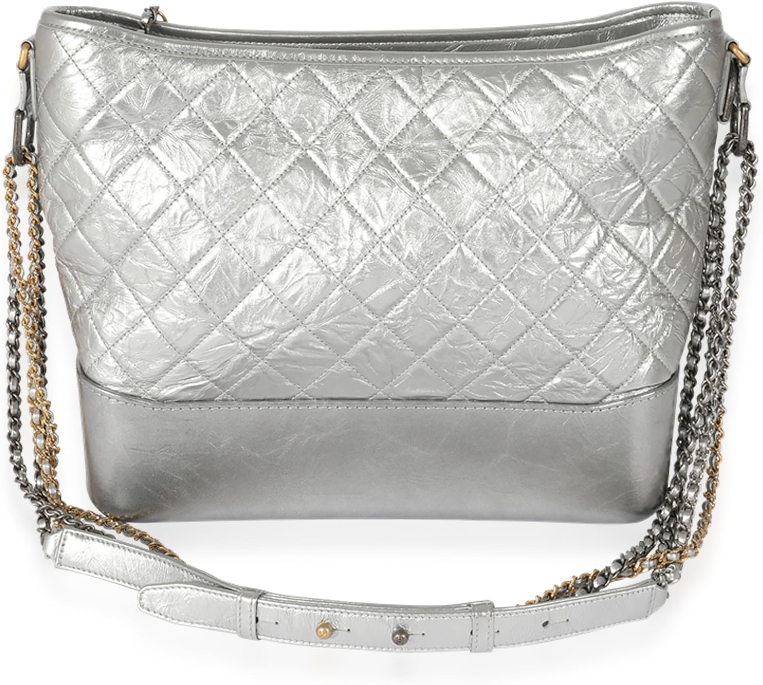 CHANEL Pre-Loved Silver Quilted Aged Calfskin Large Gabrielle Hobo