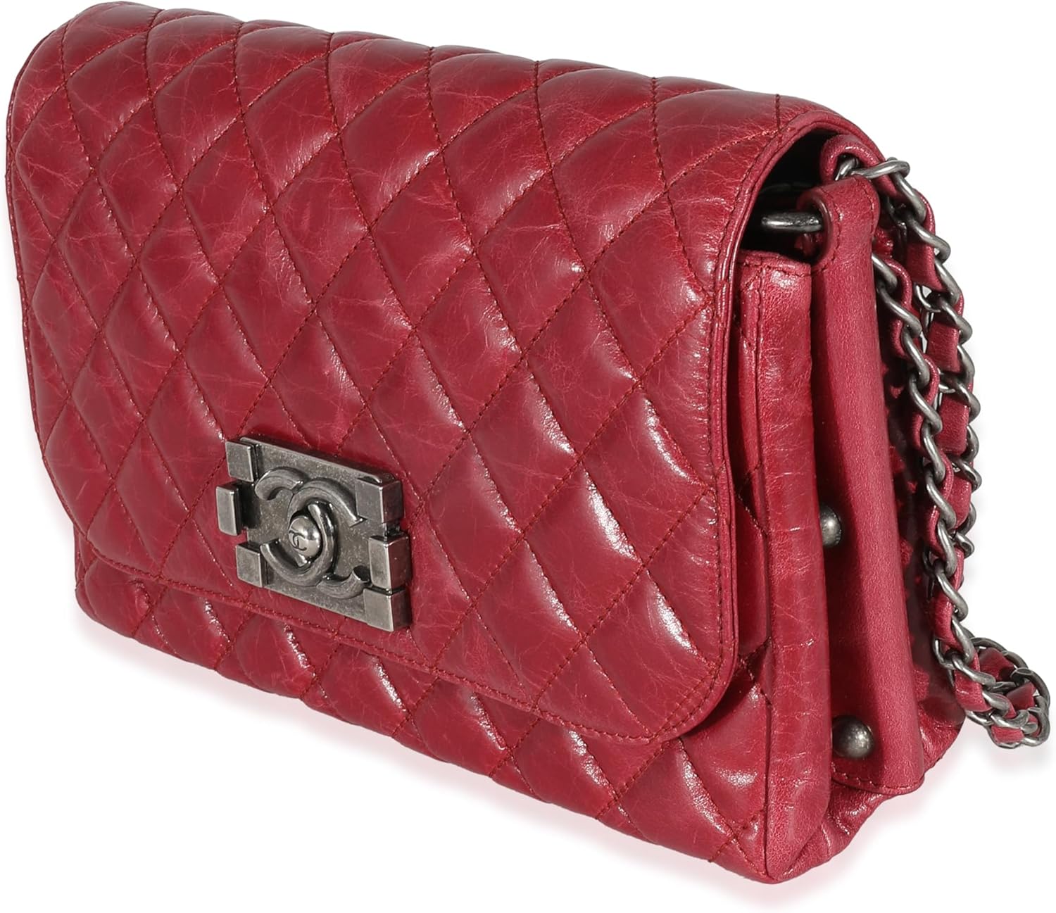 CHANEL Pre-Loved 12P Red Glazed Calfskin Veau Brilliante Flap Bag