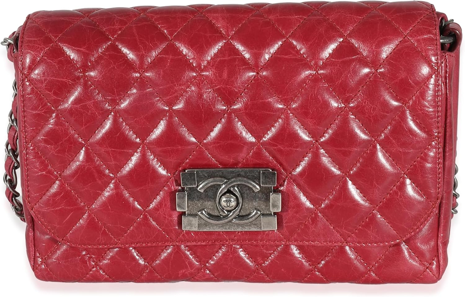 CHANEL Pre-Loved 12P Red Glazed Calfskin Veau Brilliante Flap Bag