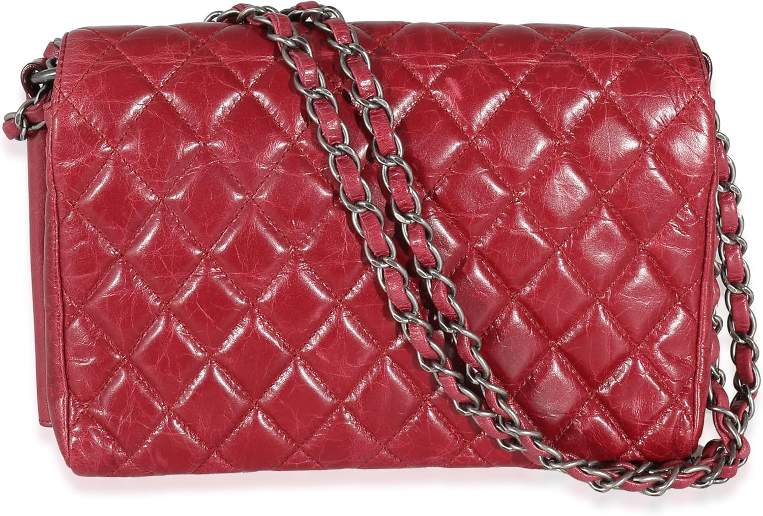 CHANEL Pre-Loved 12P Red Glazed Calfskin Veau Brilliante Flap Bag