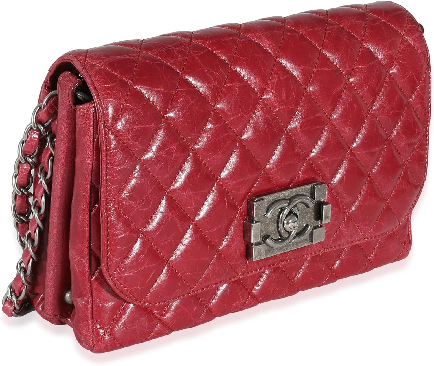 CHANEL Pre-Loved 12P Red Glazed Calfskin Veau Brilliante Flap Bag