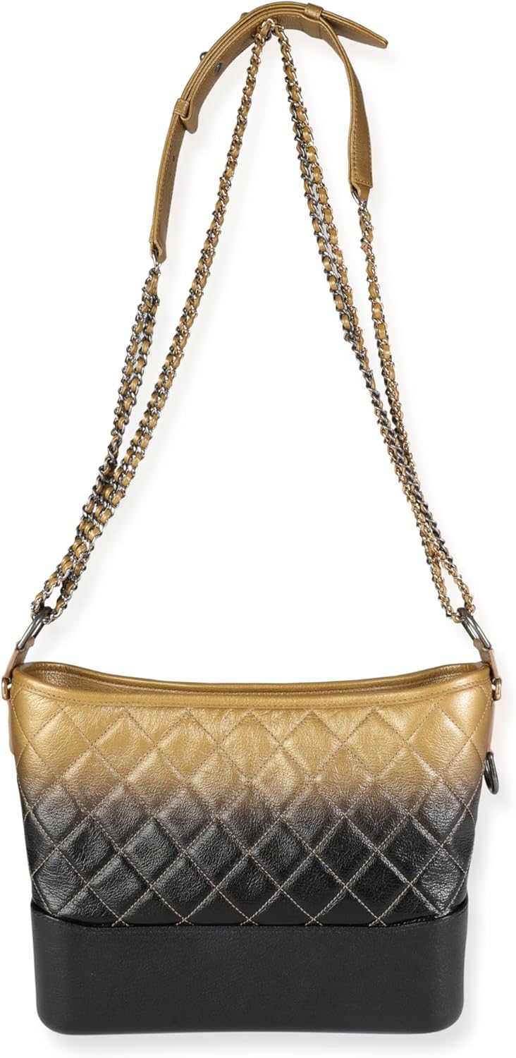 CHANEL Pre-Loved Black & Gold Ombrè Quilted Goatskin Medium Gabrielle Hobo