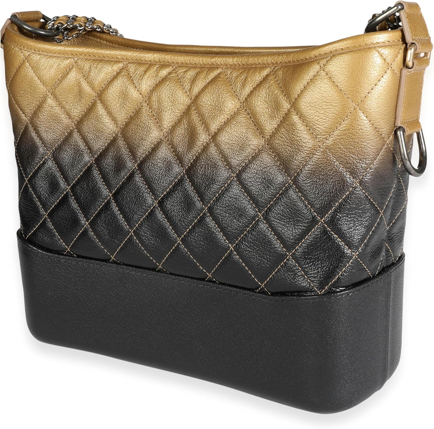 CHANEL Pre-Loved Black & Gold Ombrè Quilted Goatskin Medium Gabrielle Hobo