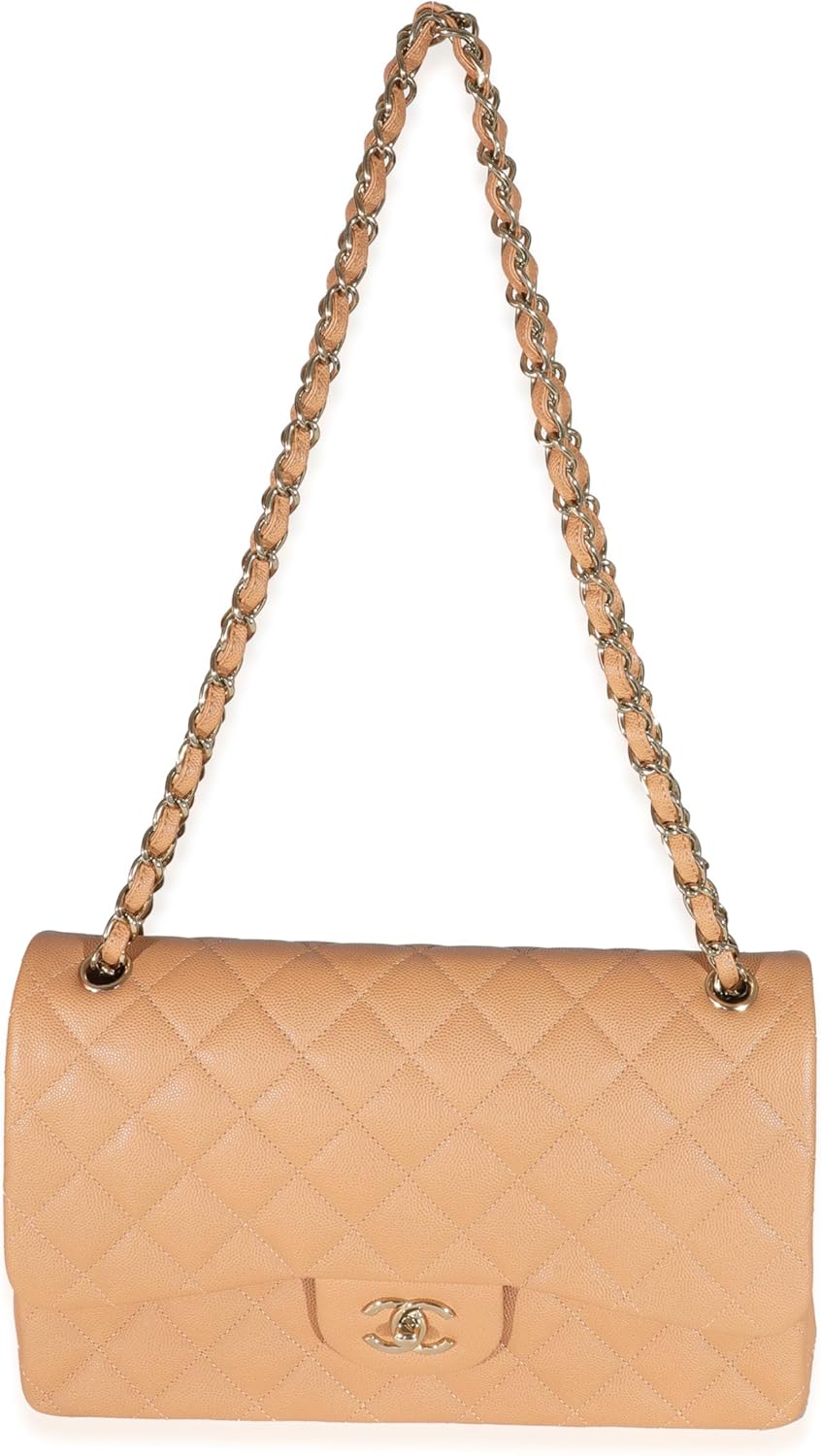 CHANEL Pre-Loved 21P Caramel Caviar Jumbo Classic Double Flap Handbag