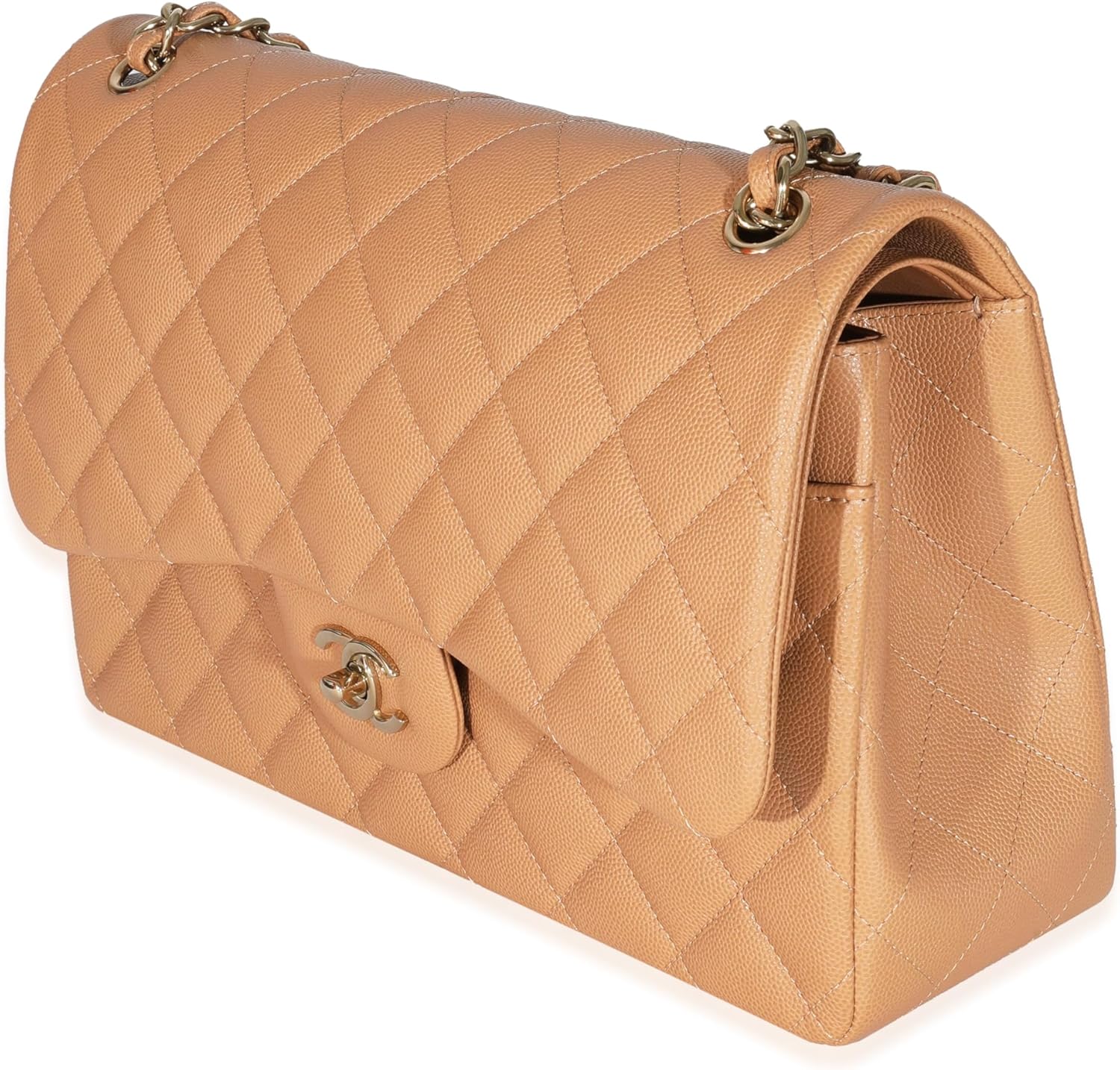 CHANEL Pre-Loved 21P Caramel Caviar Jumbo Classic Double Flap Handbag