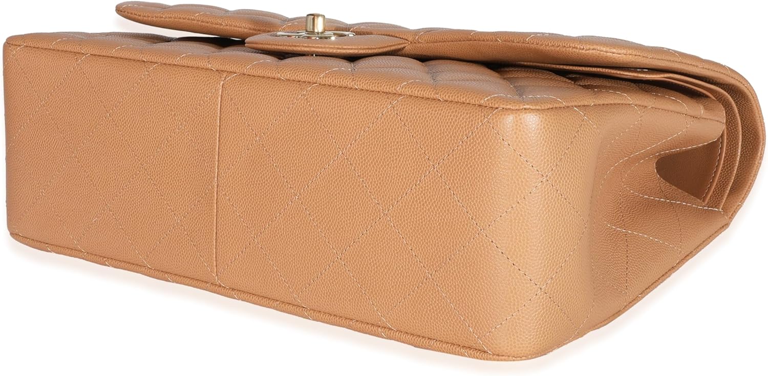 CHANEL Pre-Loved 21P Caramel Caviar Jumbo Classic Double Flap Handbag