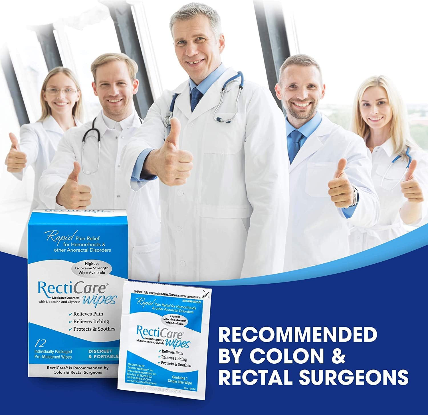 RectiCare Anorectal Wipes with 5% Lidocaine & Glycerin - 12 Pack for Immediate Relief