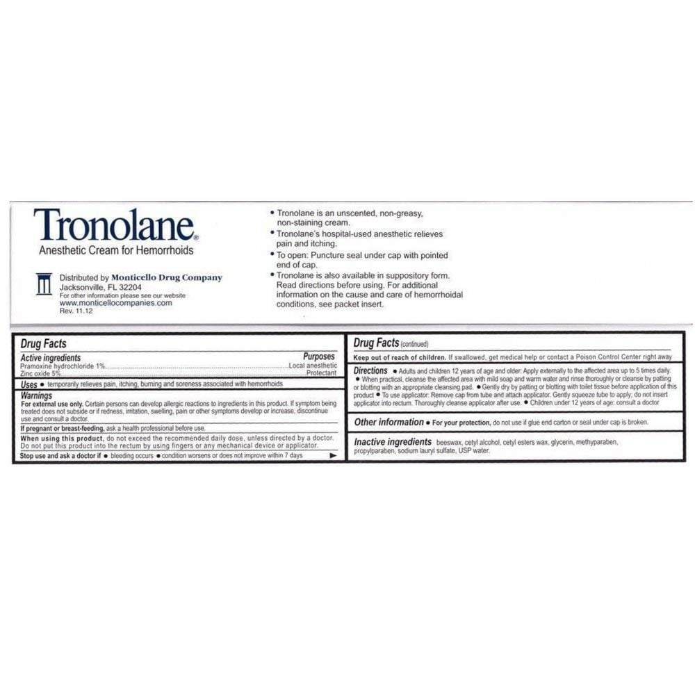 Tronolane Hemorrhoid Anesthetic Cream 1 oz 2 Pack