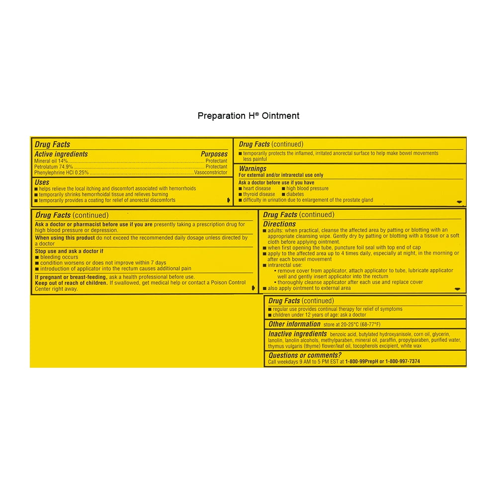 Preparation H Hemorrhoid Symptom Relief Ointment 1.0 Ounce Itching Burning Discomfort Tube