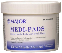 Major Medi-Pads Tucks Pads Witch Hazel Hemorrhoidal Pads 100 Jar