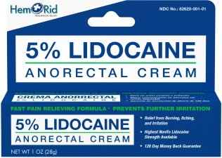HemRid Maximum Strength Lidocaine Pain Relief Cream - Fast-Acting Hemorrhoid Treatment with 5% Lidocaine