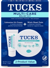 Tucks Multi Care Relief Kit 40 Count Witch Hazel Pads and 0.5 oz Lidocaine Cream for Hemorrhoids Protection and Treatment