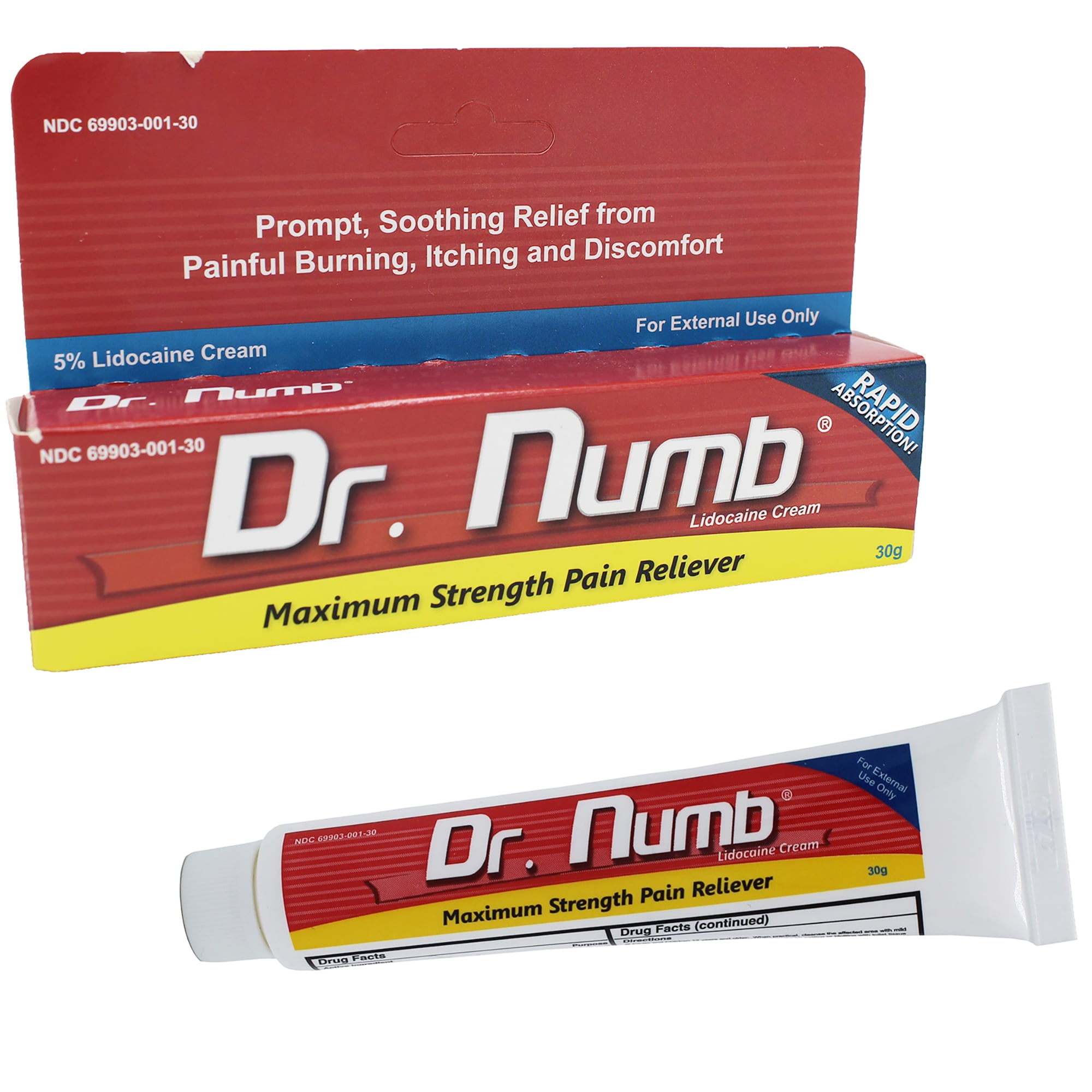 Dr. Numb 5% Lidocaine Topical Anesthetic Numbing Cream Maximum Strength with Vitamin E for Real Time Relief of Local Discomfort Itching Pain Soreness Burning 30g