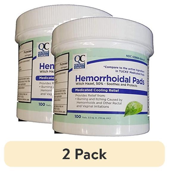 Quality Choice Hemorrhoidal Pads Medicated Cooling Relief 100 count each:"Quality Choice Hemorrhoidal Pads Medicated Cooling Relief 100 Count x2