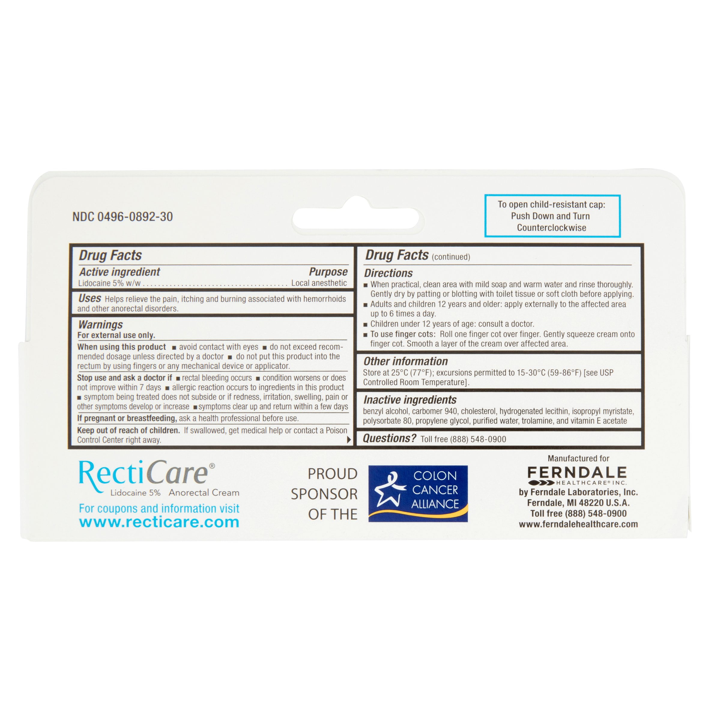 Recticare Pain Relief Cream for Hemorrhoids & Anorectal Issues