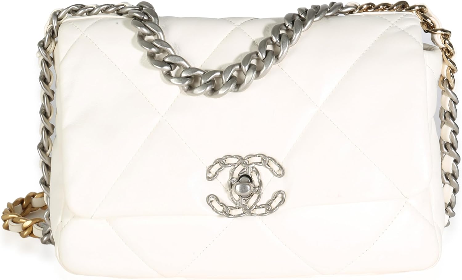 CHANEL Pre-Loved White Quilted Lambskin Small Chanel, Pre-Loved 19 Flap Bag