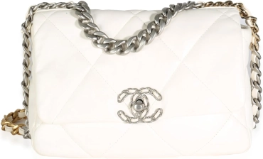 CHANEL Pre-Loved White Quilted Lambskin Small Chanel, Pre-Loved 19 Flap Bag