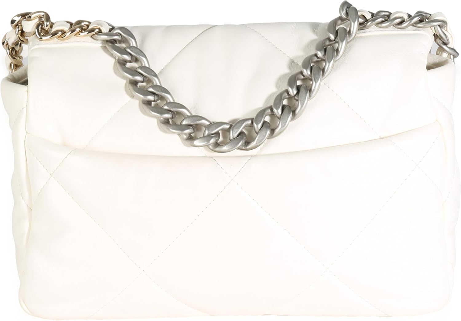 CHANEL Pre-Loved White Quilted Lambskin Small Chanel, Pre-Loved 19 Flap Bag