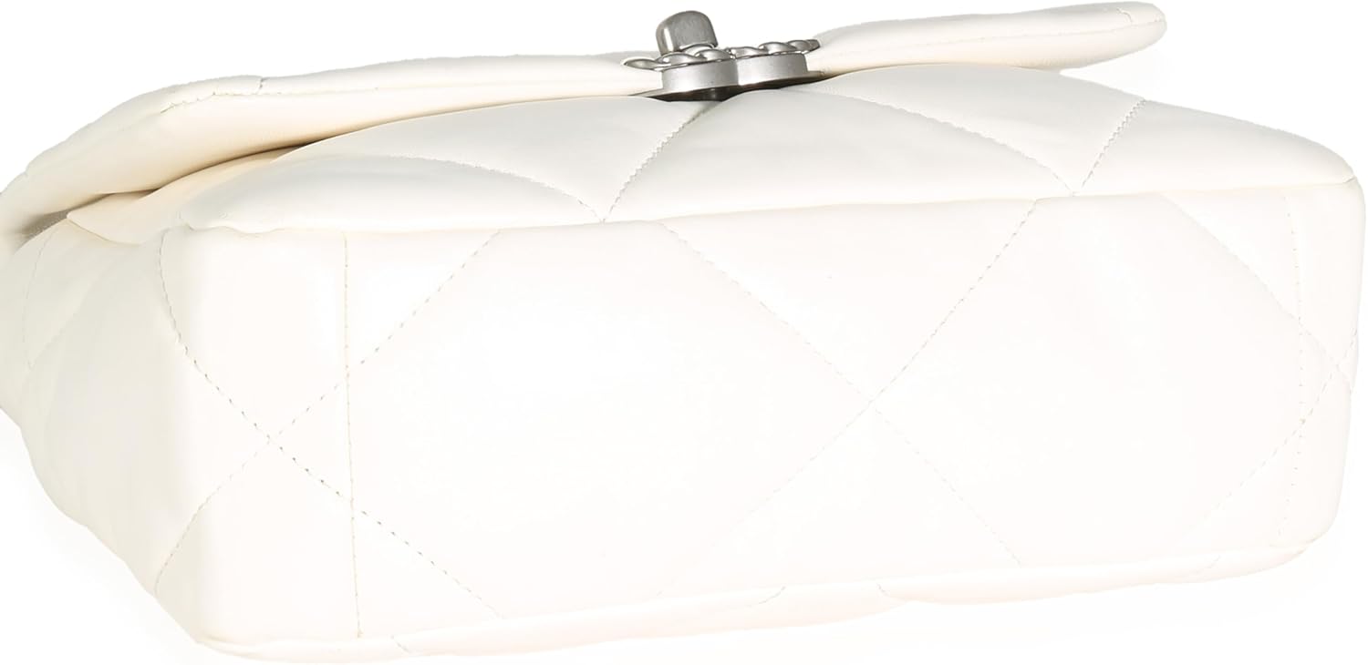 CHANEL Pre-Loved White Quilted Lambskin Small Chanel, Pre-Loved 19 Flap Bag