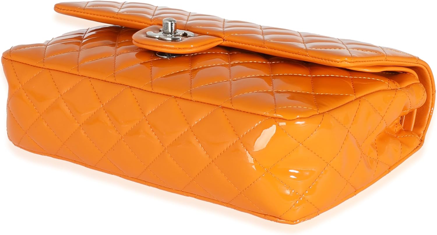 CHANEL Pre-Loved Orange Quilted Patent Medium Classic Double Flap Bag