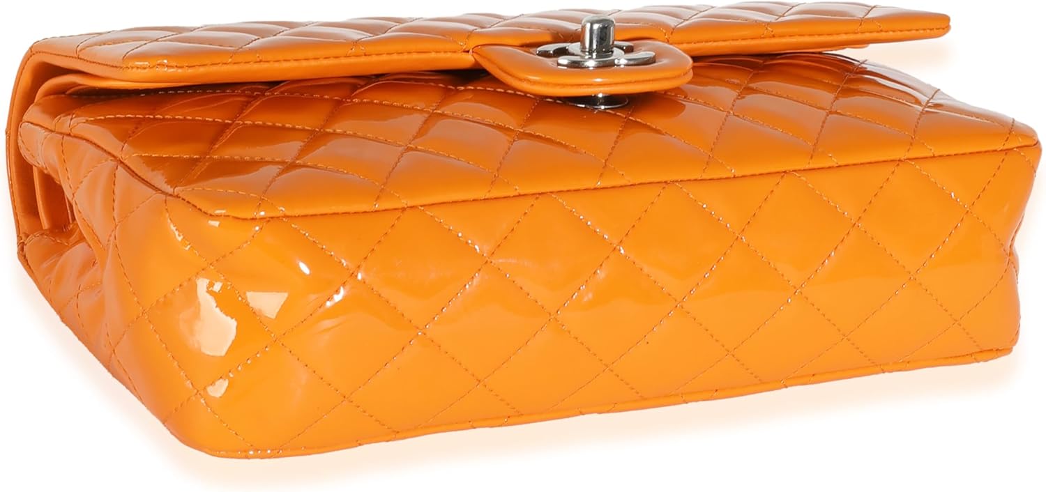 CHANEL Pre-Loved Orange Quilted Patent Medium Classic Double Flap Bag