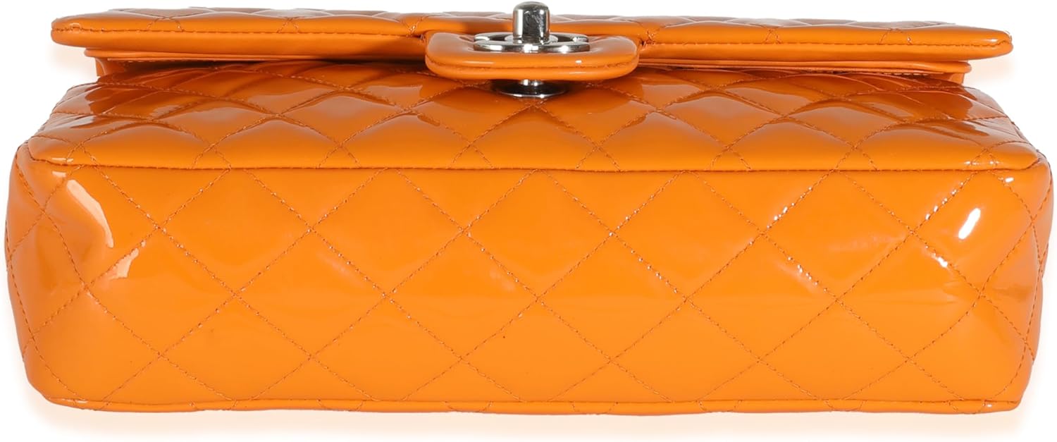 CHANEL Pre-Loved Orange Quilted Patent Medium Classic Double Flap Bag